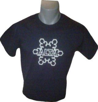 T-shirt with Alta flake on front in grey, navy or black